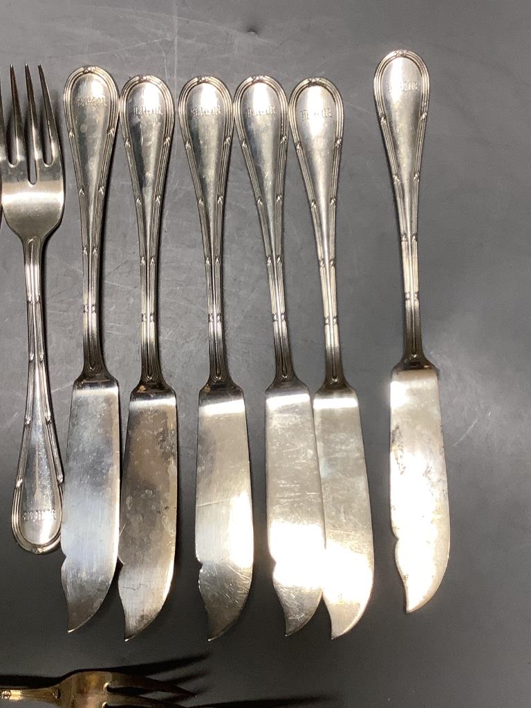 Thirteen items of 800 standard white metal cutlery, 21oz.